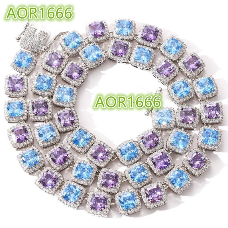 SGARIT Jewelry Colorful Real Vvs Moissanite Diamonds Blue Purple 10MM Cluster Tennis Chain Necklace in White Gold