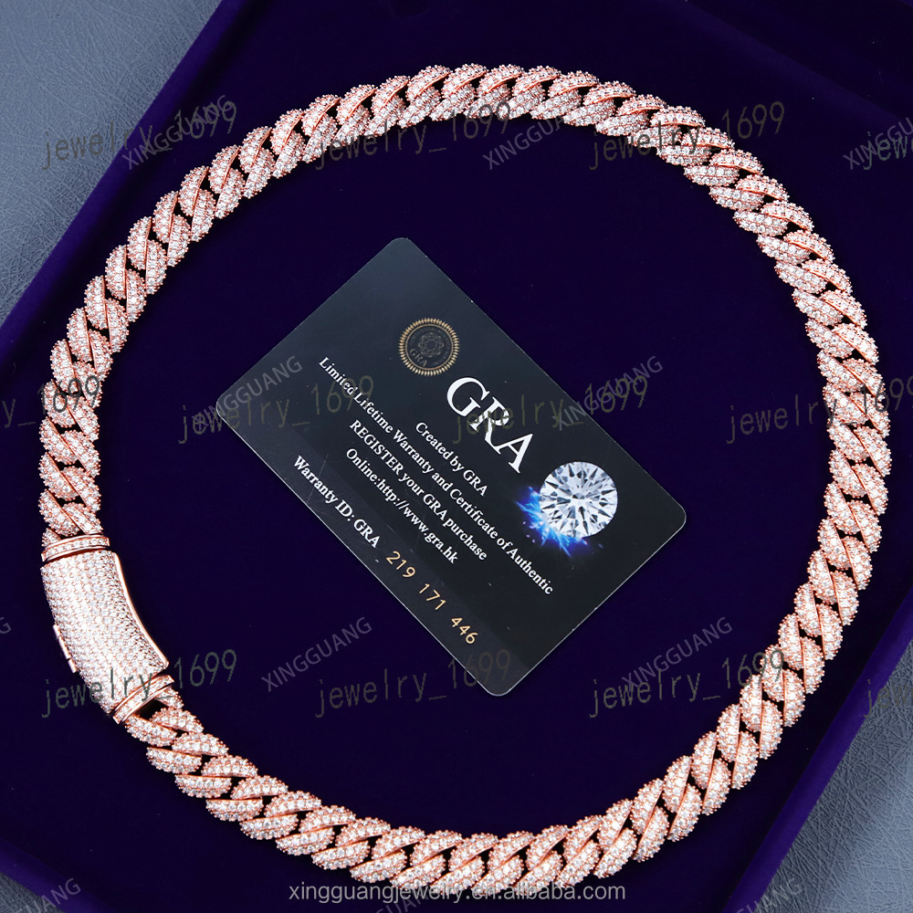 13mm Wide White/Yellow/Rose Gold Plated S925 Silver Gold Plated VVS Moissanite Diamond Cuban Link Chain for Mens Hip Hop