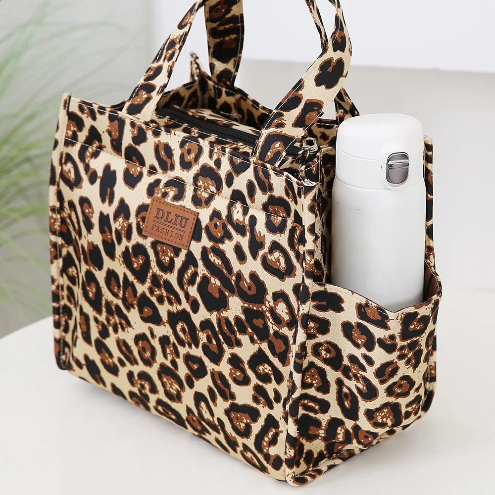 Retro Leopard Print Large Capacity Lunch Tote Bag with Storage Pouch Work Handbag Portable Meal Bag 250815