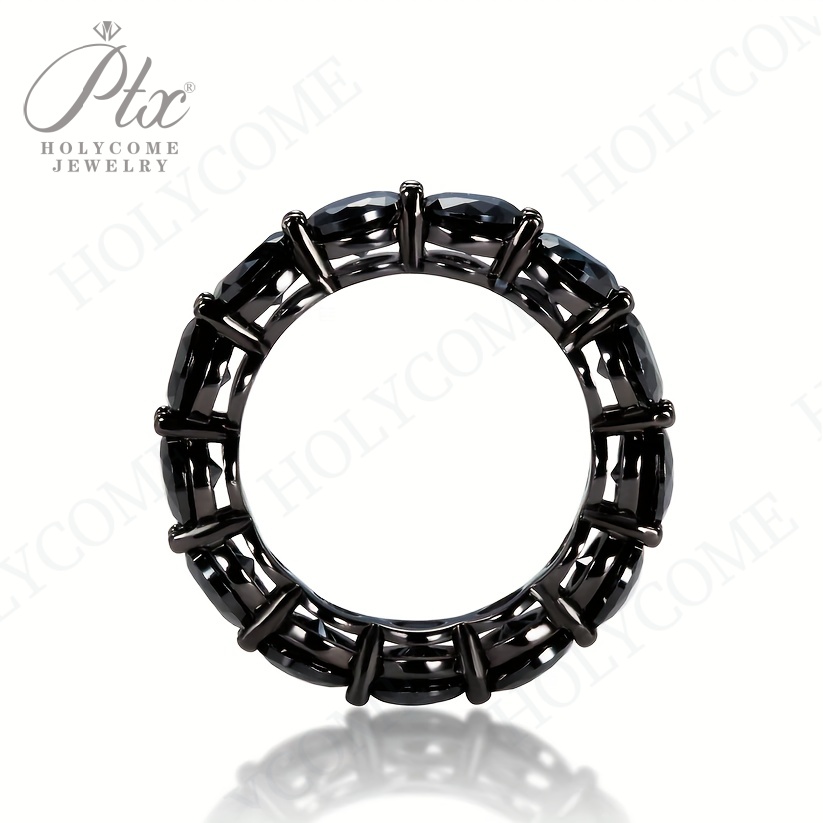 Full 4mm Black Moissanite Eternity Band Ring for Women Charm Simple Original 925 Silver D Color Womens Moissanite Diamond Ring Jewelry Gift