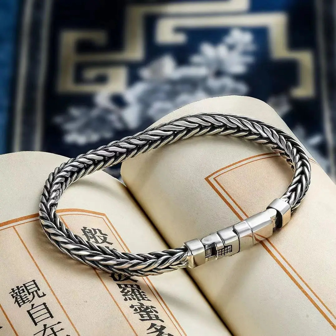 100% S925 Sterling Silver Handmade Woven Retro Domineering Style Personality Keel Man Woman Pure S925 Silver Bracelet Jewelry 250812
