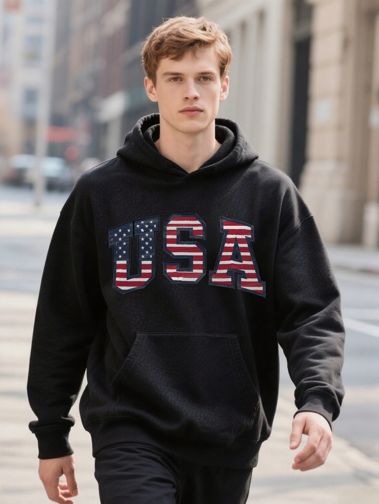 s Casual with USA Flag Print Lightweight Washable Ideal Gift Hoodie for Men by