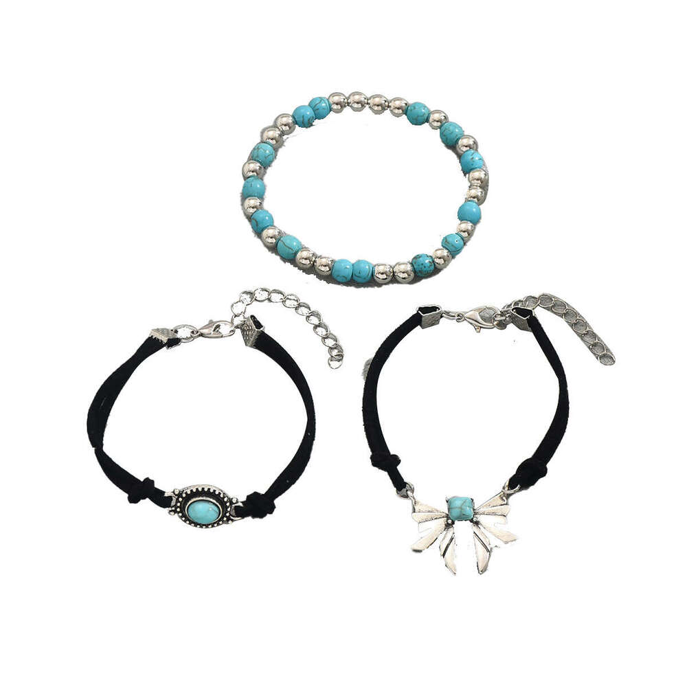 2025 New Simple Women's Geometric Butterfly Turquoise Design Bracelet Three-Piece Set Jewelry