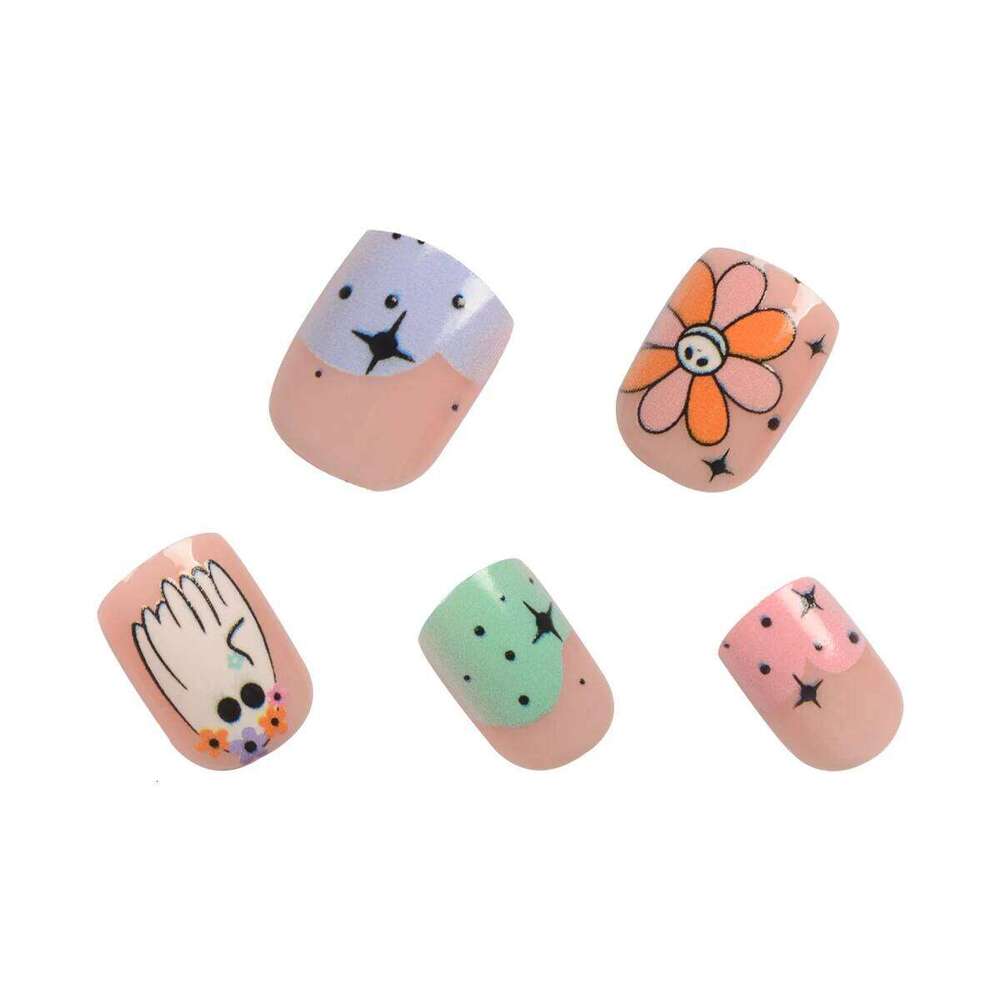 24Pcs Halloween-Themed Press-On Nails Set, Floral Festive Elements Design, Glossy Finish with Jelly Glue & Nail File Included X250816