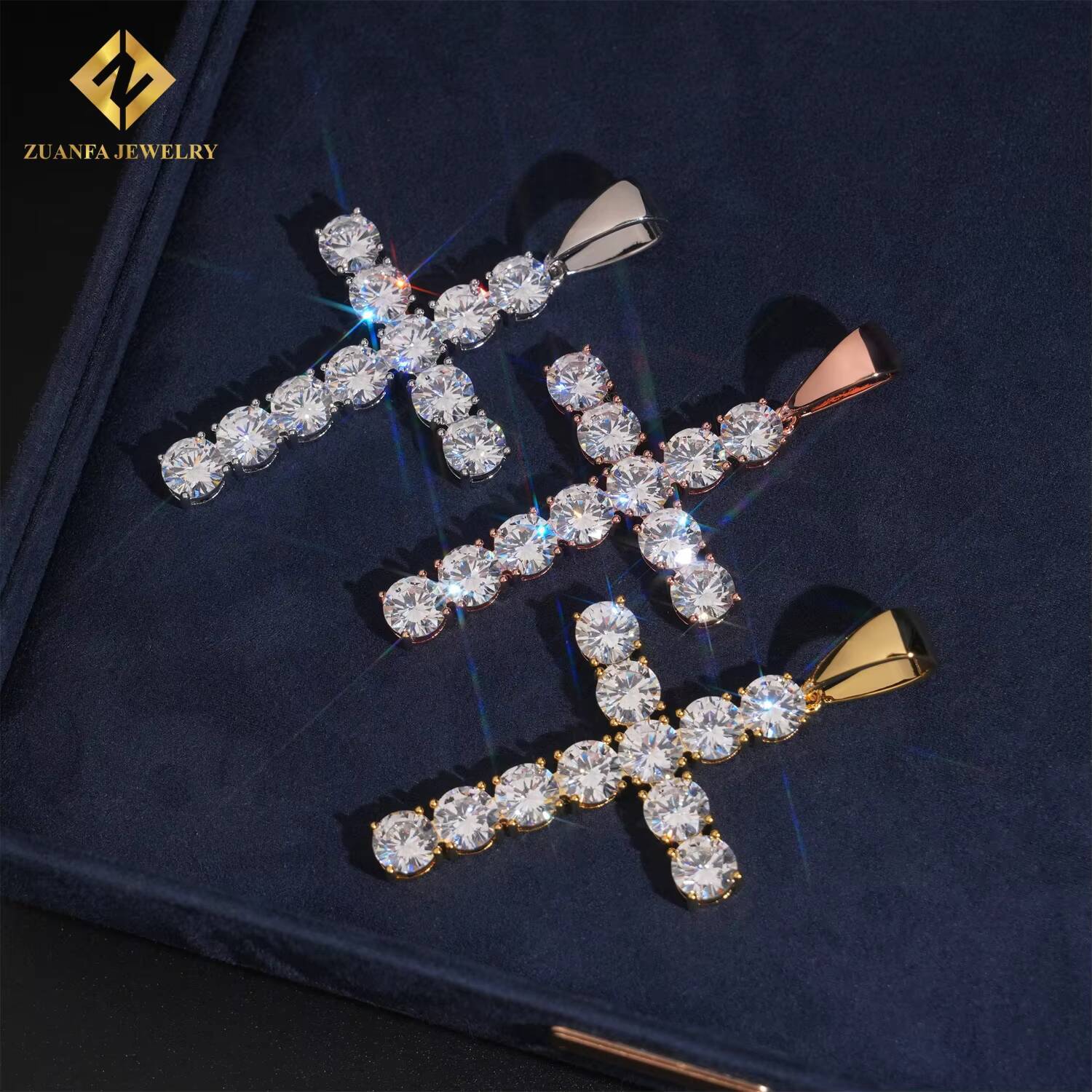 Hip Hop Style Iced Out Jewelry Moissanite Small Cross Pendant Mens Women Rose Gold Plated Rhodium Plated Gold Plated Pendant
