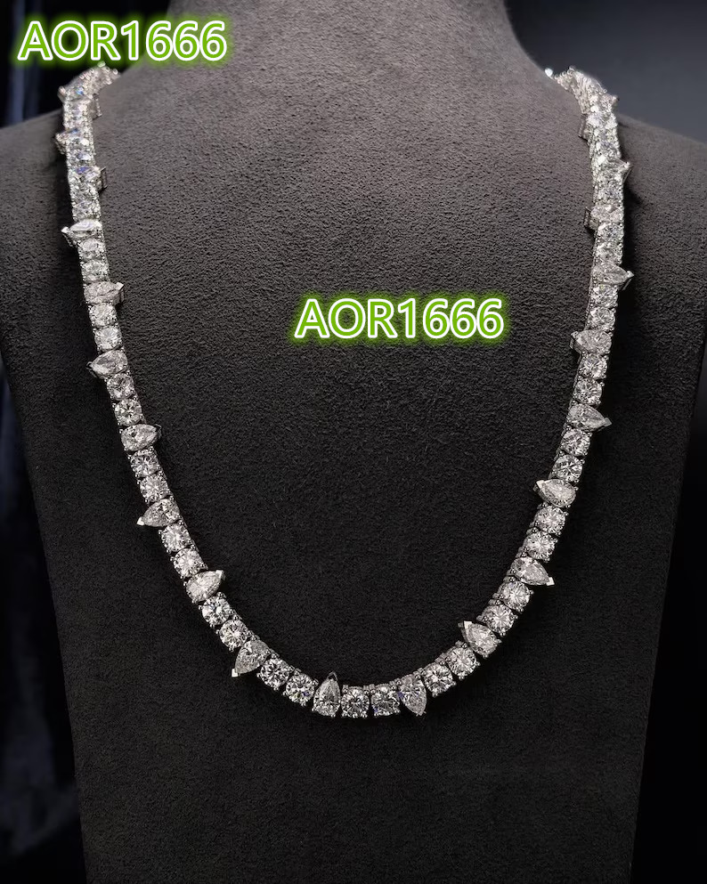 Pear Cut Round Cut Moissanite Tennis Chain 2 Tone with 18K Gold Plated Diamonds Iced Out VVS1 S925 Tennis Link Chain Necklaces