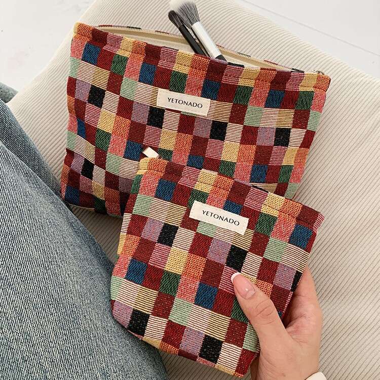 2024 New Small Travel Makeup Bag for Women, Sanitary Napkin Storage Lipstick Inner Portable Toiletry Bag, Plaid
