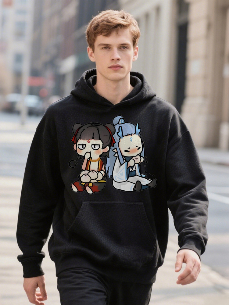 Men S Hoodie Casual Crew With Anime Inspired Print Slight Stretch Regular Fit Featuring Animated