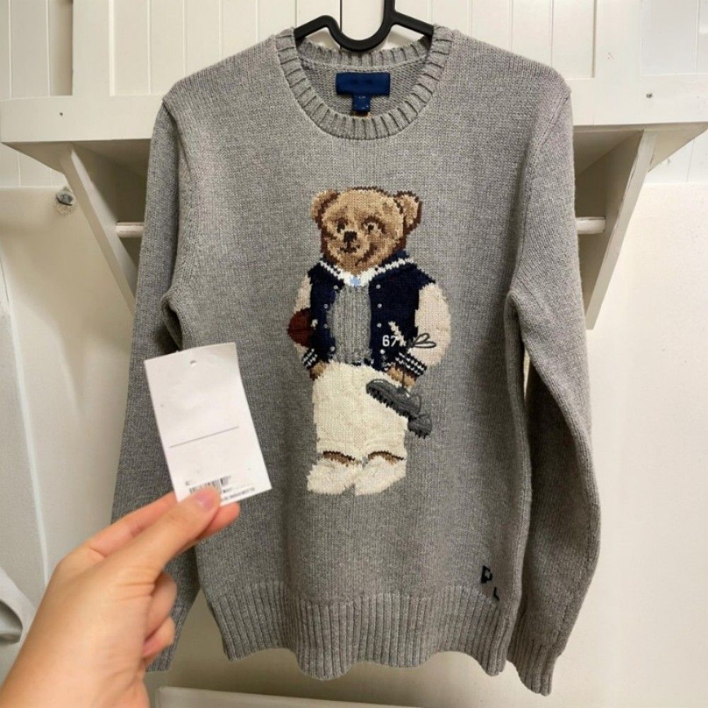 Women's Sweaters Unisex Sweater Men's Sweater Long Sleeve Bear Pattern Solid Color Casual Knitted Hoodie S-XL