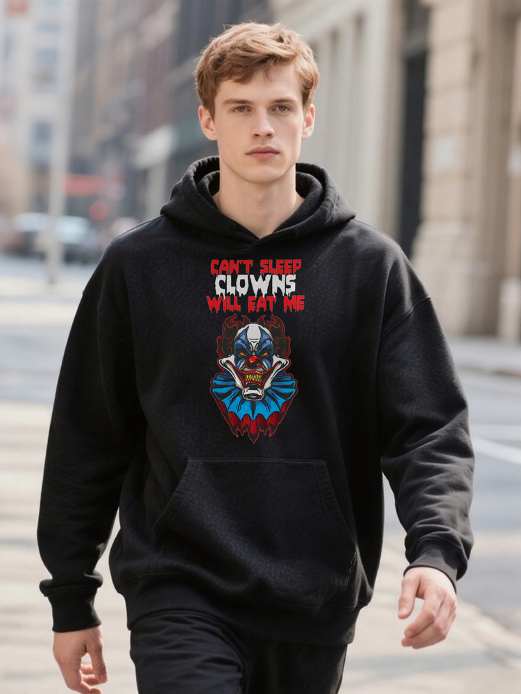 Men S Casual Crew With Can't Sleep Will Eat Clowns Graphic Black Hoodie Hine Washable Style
