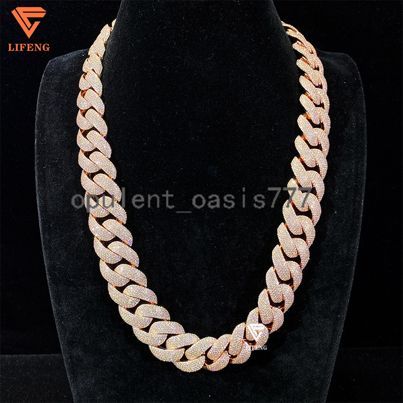 Rose Gold 925 Sterling Silver Custom Cuban Link Chain 20mm Vvs Moissanite Diamond Ice Necklace Men Hip Hop Fine Chains Necklaces
