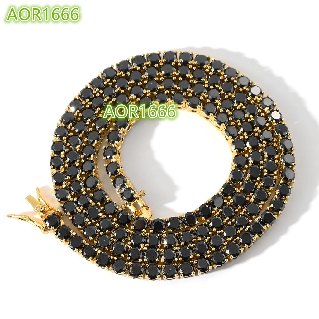Fashion Quality Men Black 4mm 16 Inch Moissanite Tennis Chain Necklace Hiphop Gold Plated Jewelry for Men with Black Zircon