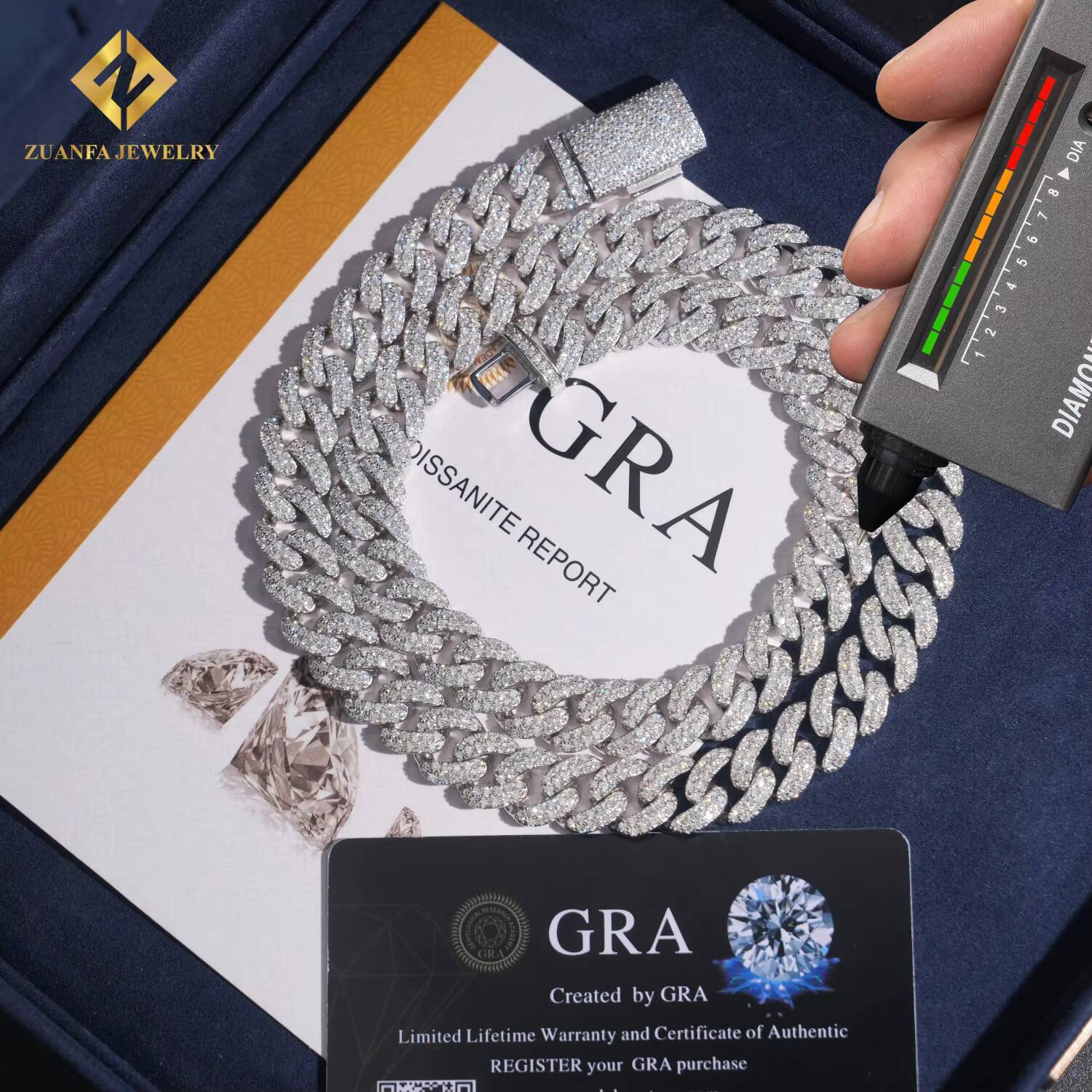 New Arrivals Hip Hop Jewelry Iced Out 12mm Moon Shape Sliver 925 Lab Diamond Moissanite Cuban Link Chain Necklace