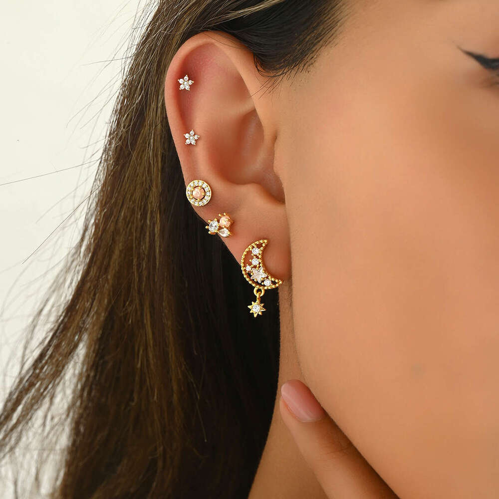 Ins Style Niche Design Inlaid with Zircon Star Versatile Ear Bone Stud Set Simple Earrings