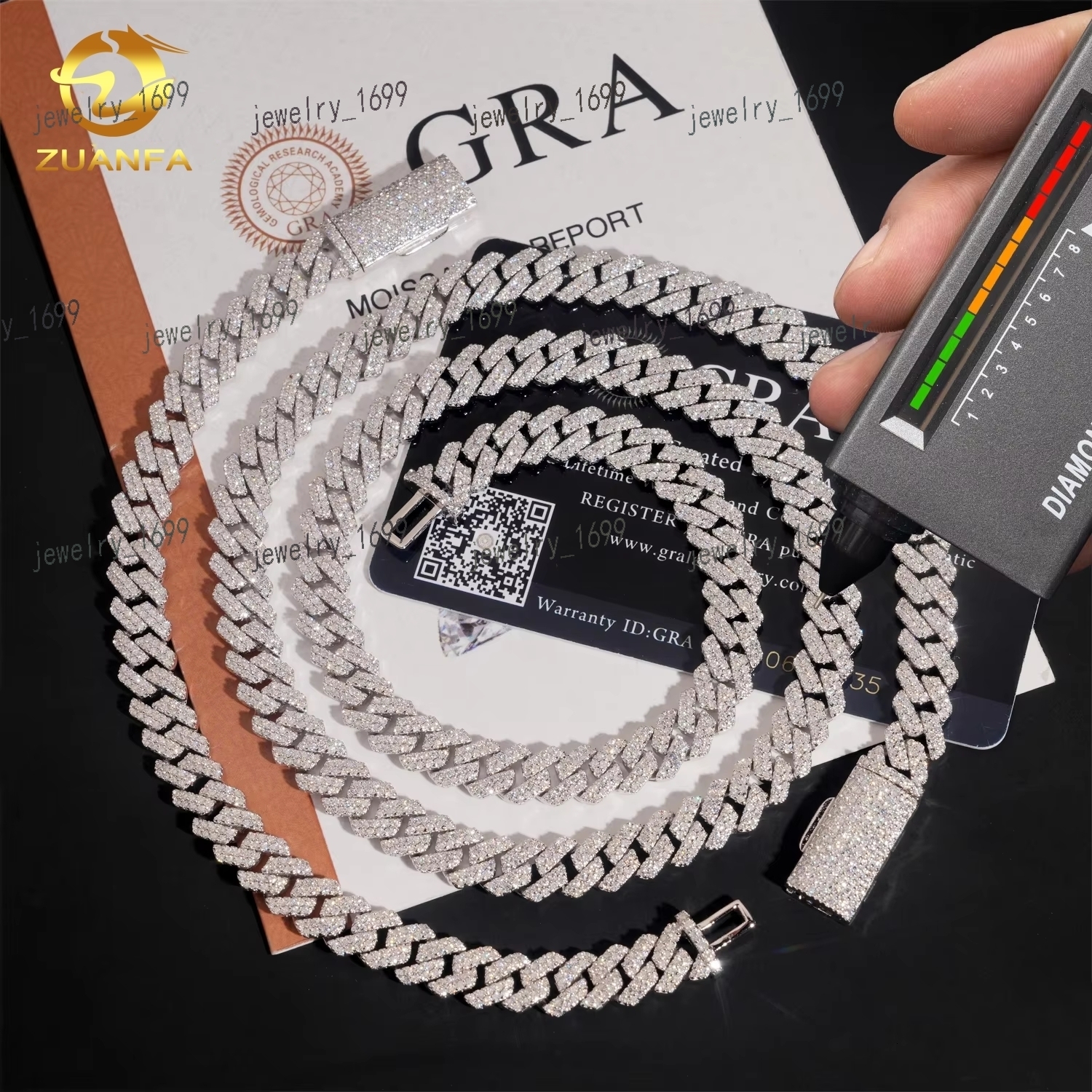 Ready to Ship Classic 8mm Cuban Link Chain Moissanite Hip Hop Jewelry 925 Silver Iced Out Cuban Link Pass Diamond Chain