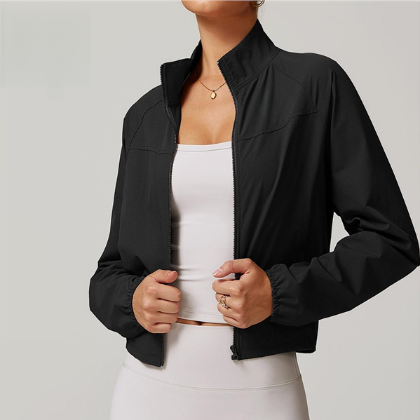 Quick-dry Stand-up Neck Yoga Jacket Women Windproof Running Sports Long-sleeve Jacket