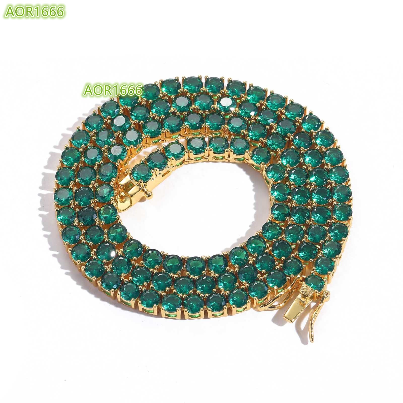 BES 4mm green moissanite tennis necklace; Hip Hop jewelry set; Women's sparkling tennis necklace.