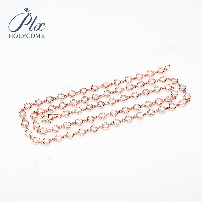 Luxury Sparkling 3mm Bezel Moissanite 925 Sterling Silver Women's Necklace Bracelet 18K Gold Plated Bling Tennis Chain Fashionable Jewelry Gift