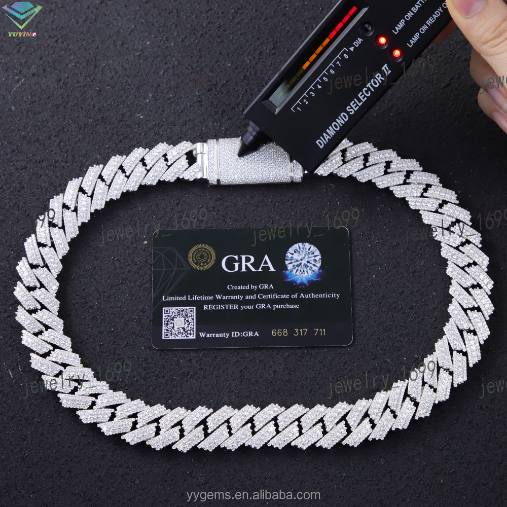 Hiphop 20mm VVS Diamond Cuban Link Chain GRA VVS Moissanite 925 Sterling Silver Gold Plate Fine Jewelry Necklaces Bracelets