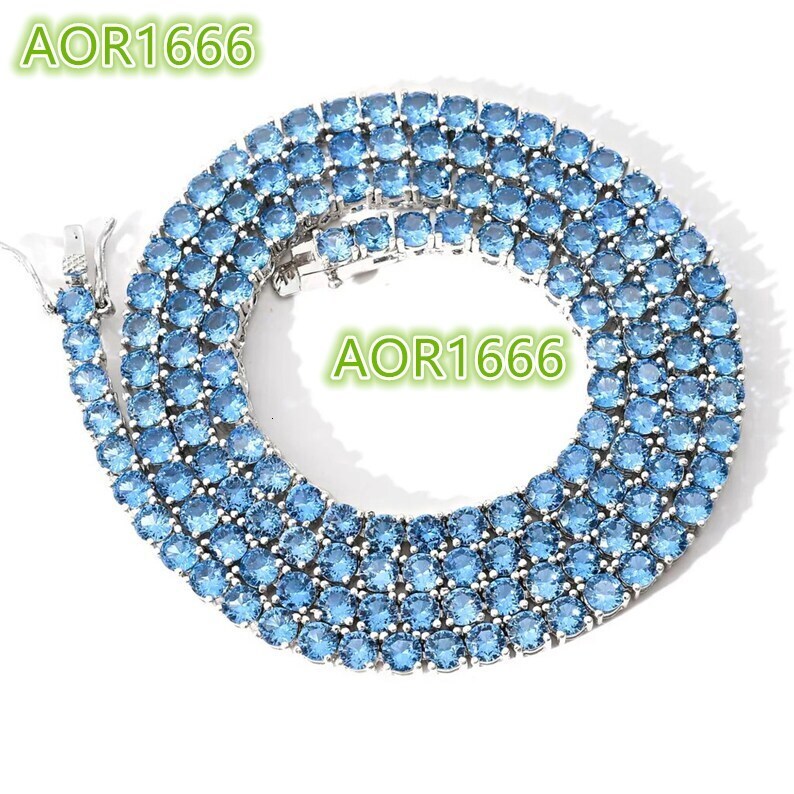 DUYIZHAO 4mm Blue Moissanite Tennis Necklace Ice Cube Hip Hop Pendant Fashion Jewelry Men's Rap