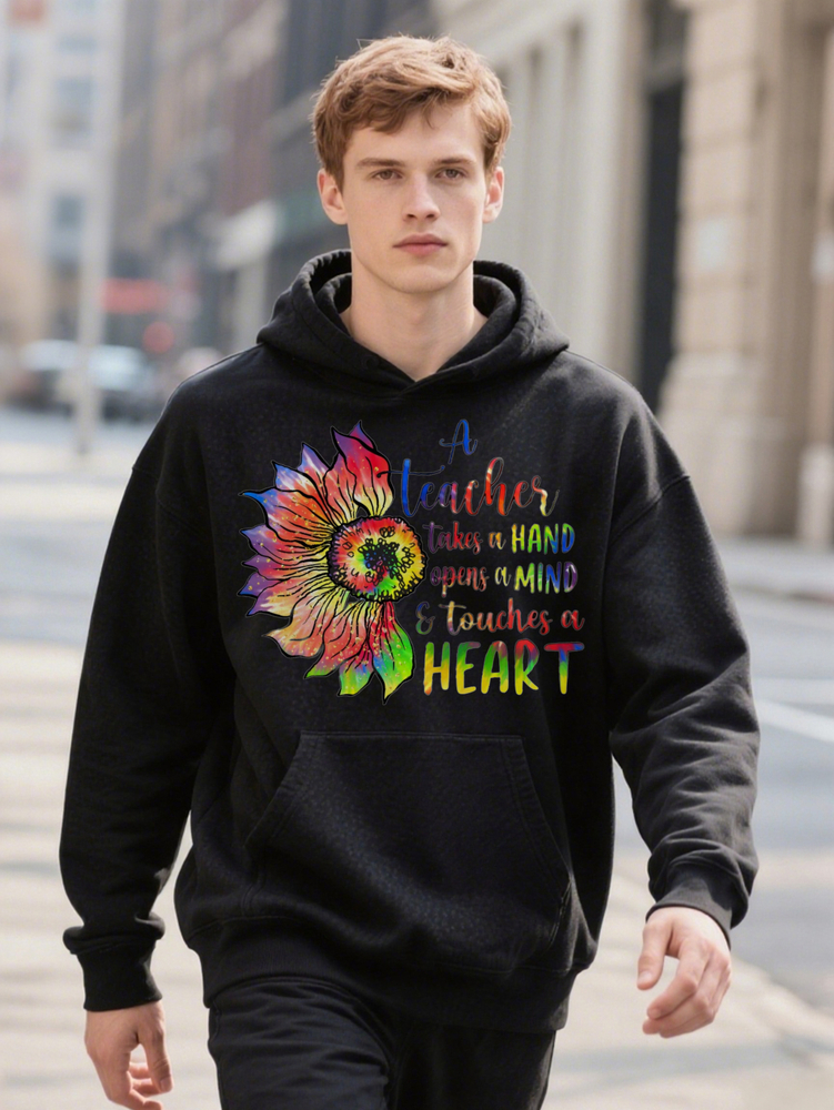 Men S Crew With Vibrant Suower Hoodie Print A Heart Hat Loves To Each Design Black Background Colorful