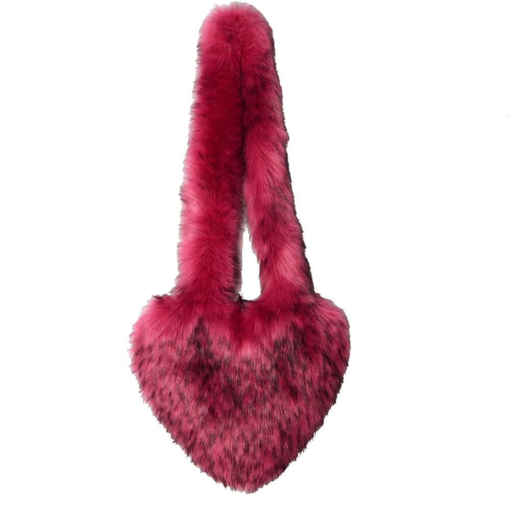Hot Girl Street Style New Heart Imitation Raccoon Fur Plush Large Capacity Crossbody Shoulder Bag