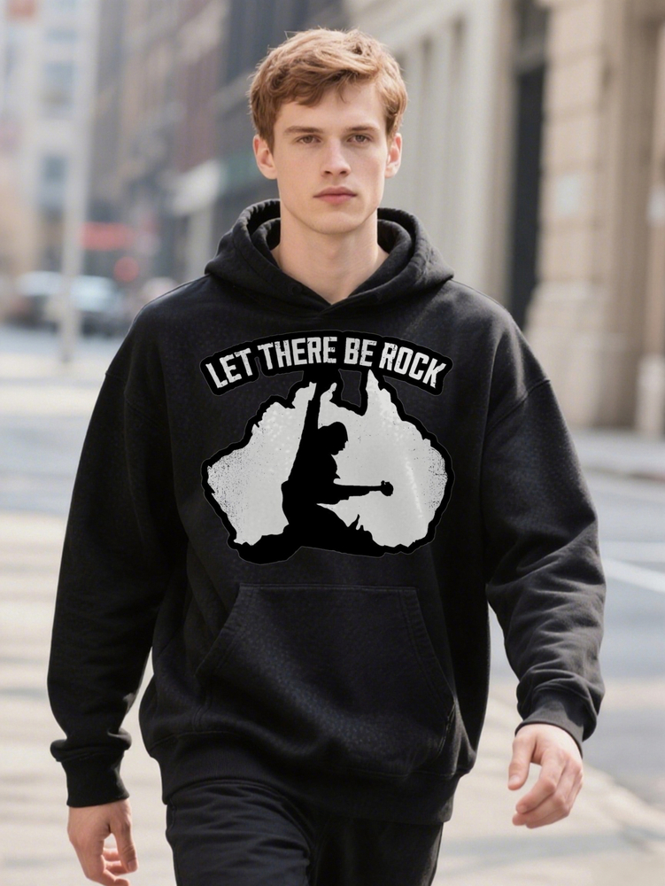Adventure Men's Black Hoodie Graphic Let it Be Rock Silhouette Print Casual Crewneck hine
