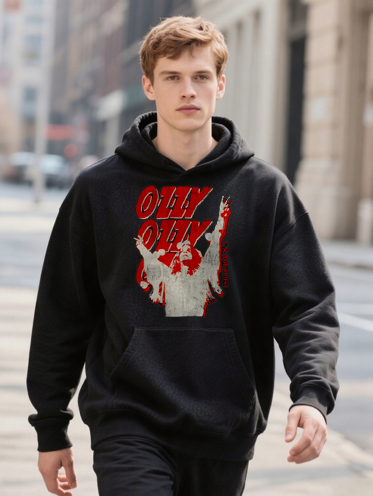 Men S Casual Hoodie With Ozzy Silhouette Print Red Graphic Only You Can Do It Design
