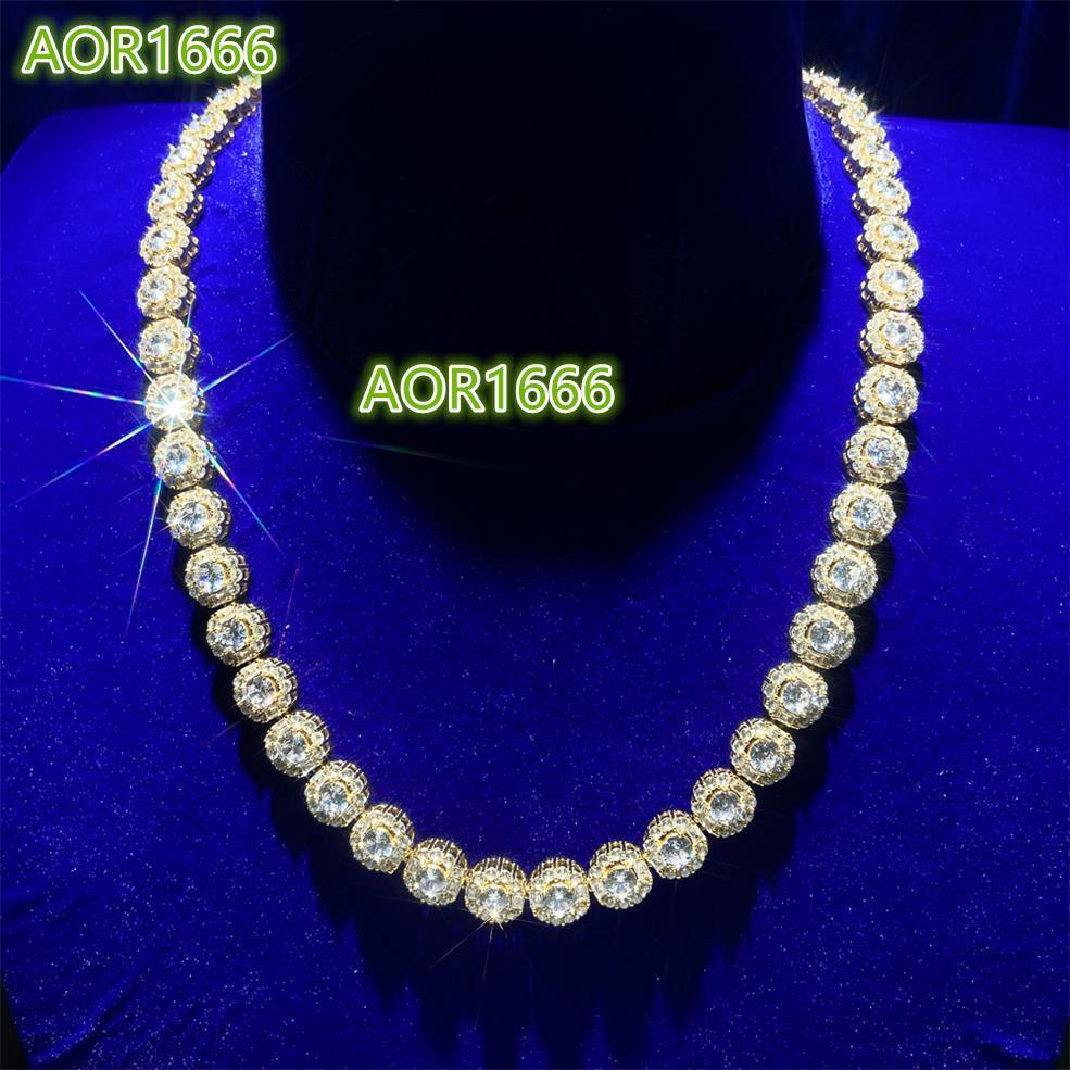 New Design Hip Hop Gold Plated 9.5mm Iced Out VVS Moissanite Diamond Round Shape Tennis Link Chain Necklace