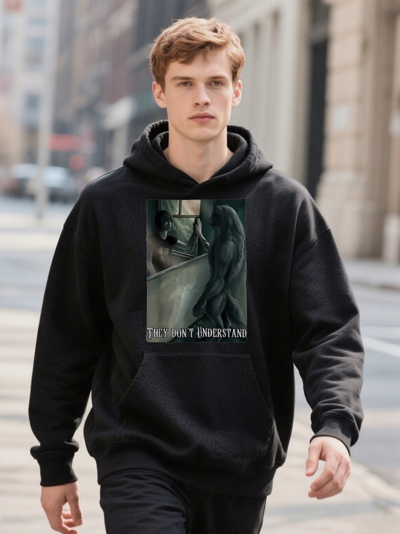 Men S Graphic Ee Hoodie Black With Vintage Horror Print Perfect For Anime Dark Humor Fans
