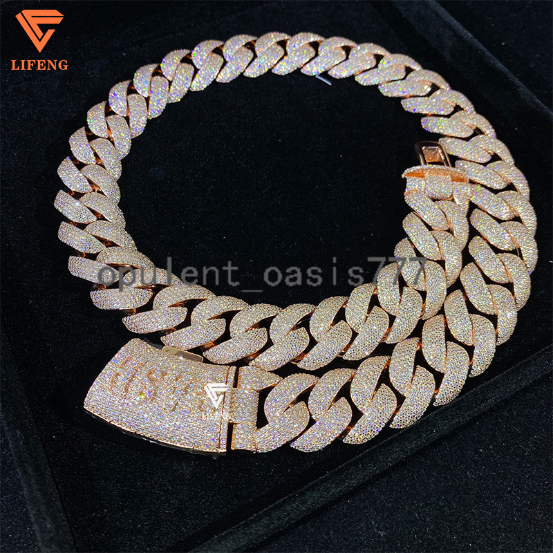 Rose Gold 925 Sterling Silver Custom Cuban Link Chain 20mm Vvs Moissanite Diamond Ice Necklace Men Hip Hop Fine Chains Necklaces