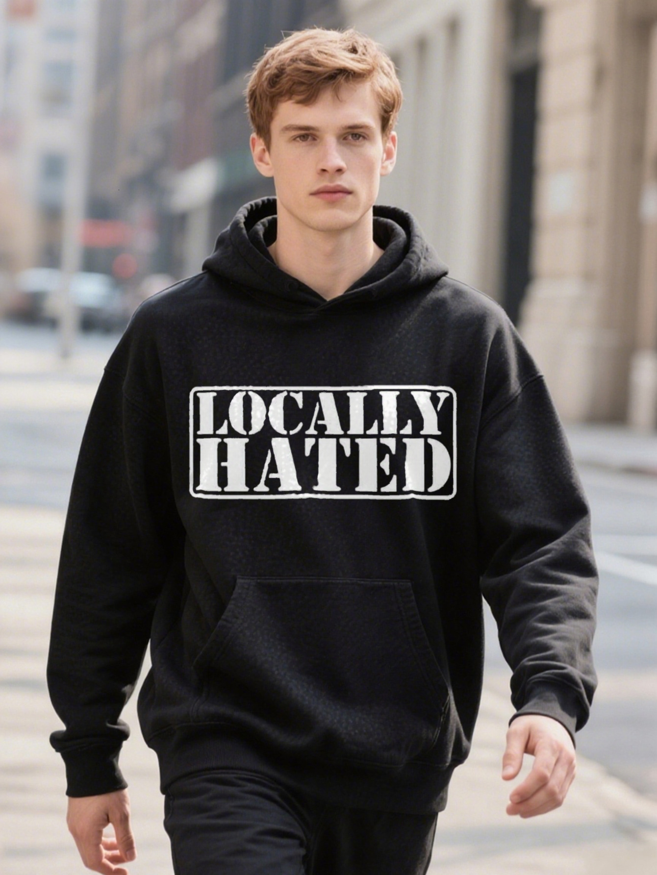 Cotton Locally Hated Men's Graphic Black With Bold Print Hoodie Comfortable Casual Ee