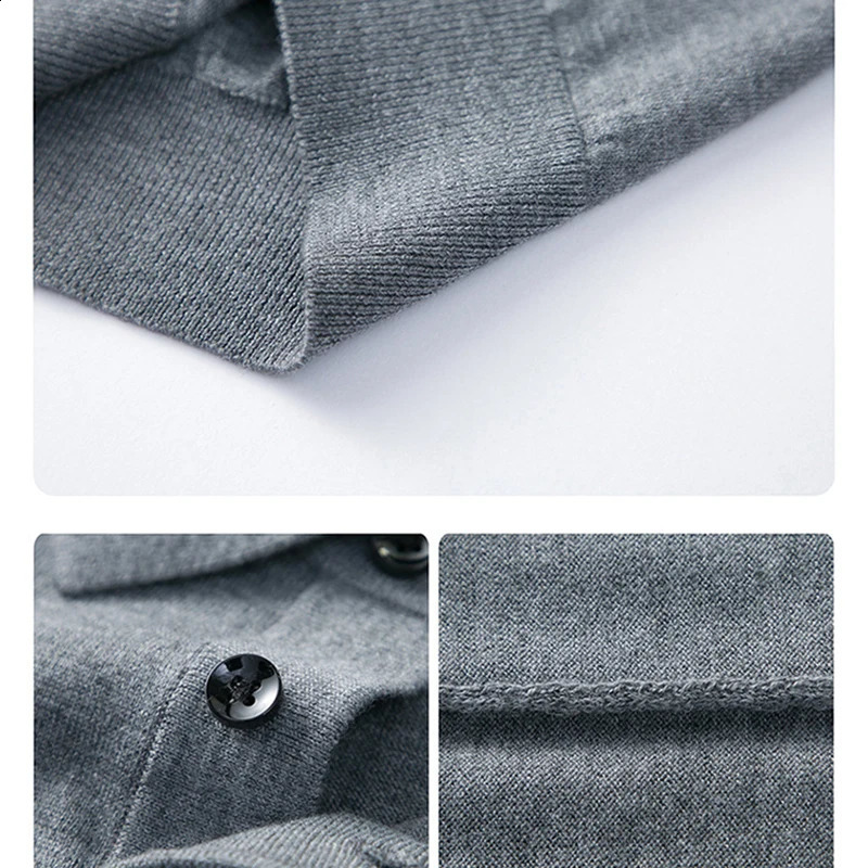Summer Knitted Merino wool solid color mens polo shirt short sleeved light mature casual highquality Tshirt top 250808