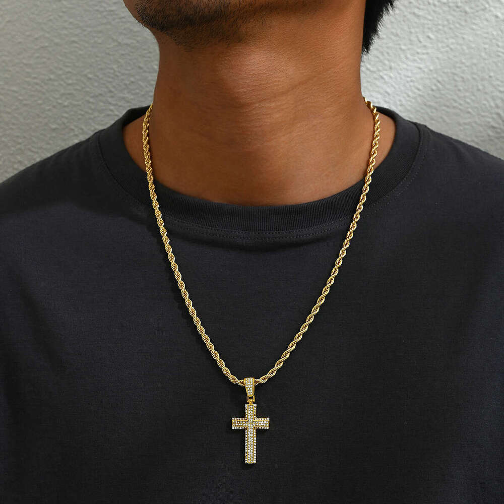 Hip Hop Cross Niche Design Men's Versatile Inlaid Pendant Cuban Chain Simple Necklace