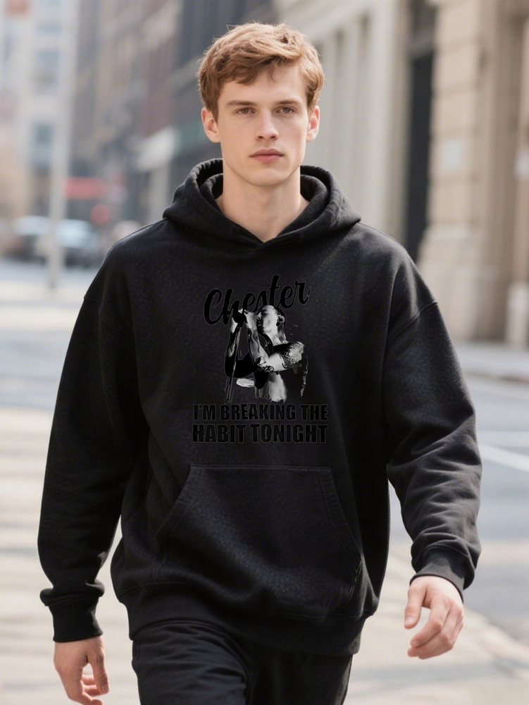 Men S Chester I'm Breaking the Habit onight Graphic Black ee with Hoodie Bold Print Lightweight for