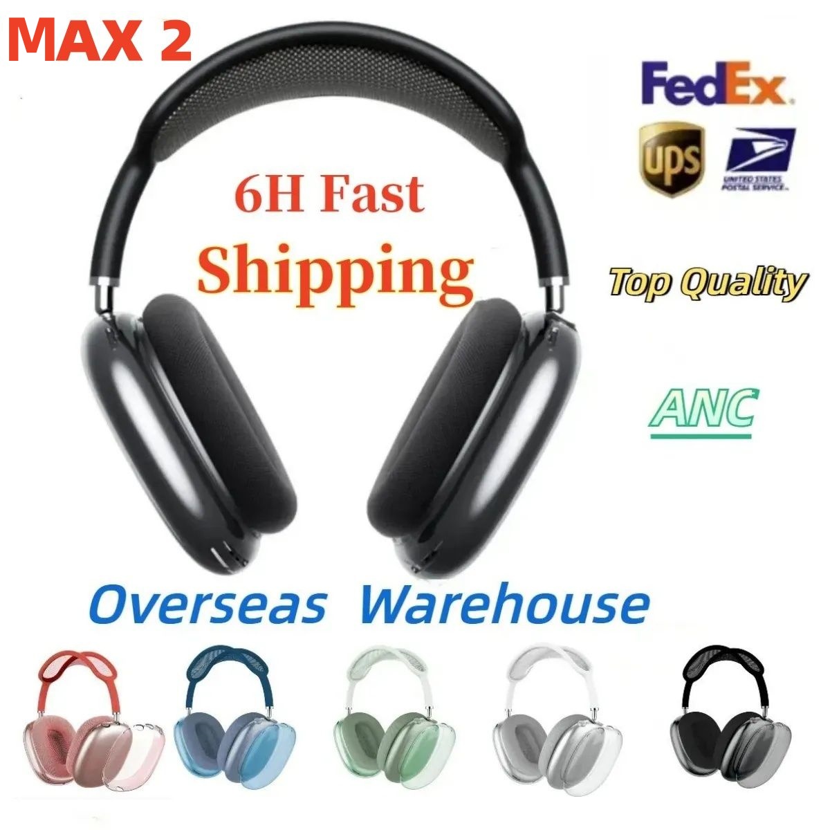 USA Stock For New pod MAX 2 3 4 Gen Metal ANC Wireless Headphone Accessories Transparent TPU Solid Silicone Waterproof Protective case AirPod Pro Maxs Headphones