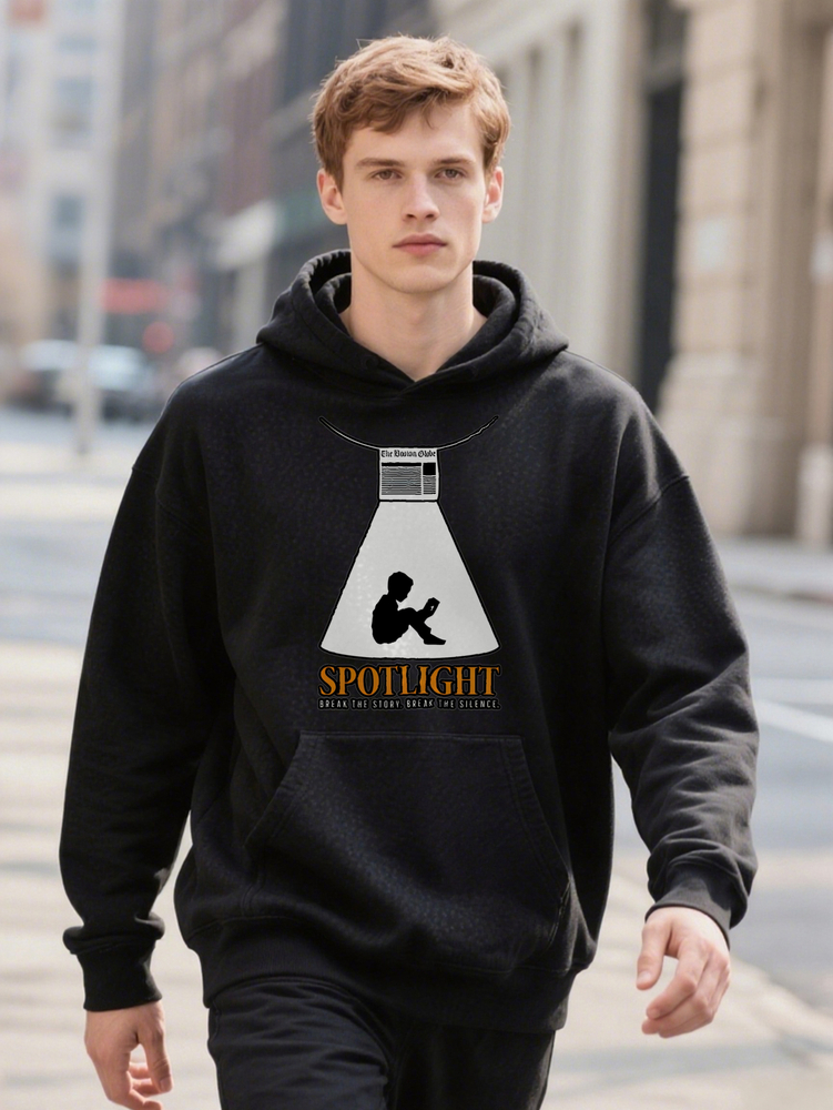 Men Hoodie S Casual Crew Spotlight Graphic Story Break the Silence Design Black with Print Perfect Gift