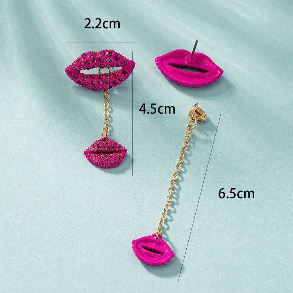 Minimalist Style for Women, Unique Creative Lip-shaped Rhinestone Small Niche Design Stud Earrings, Versatile Long Earrings