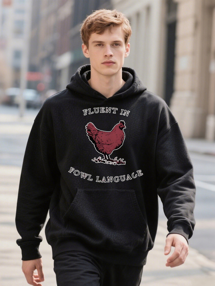 Men Hoodie S Crew With Fluent In Poultry Language Print Knit Fabric Regular Fit Season Animal Pattern