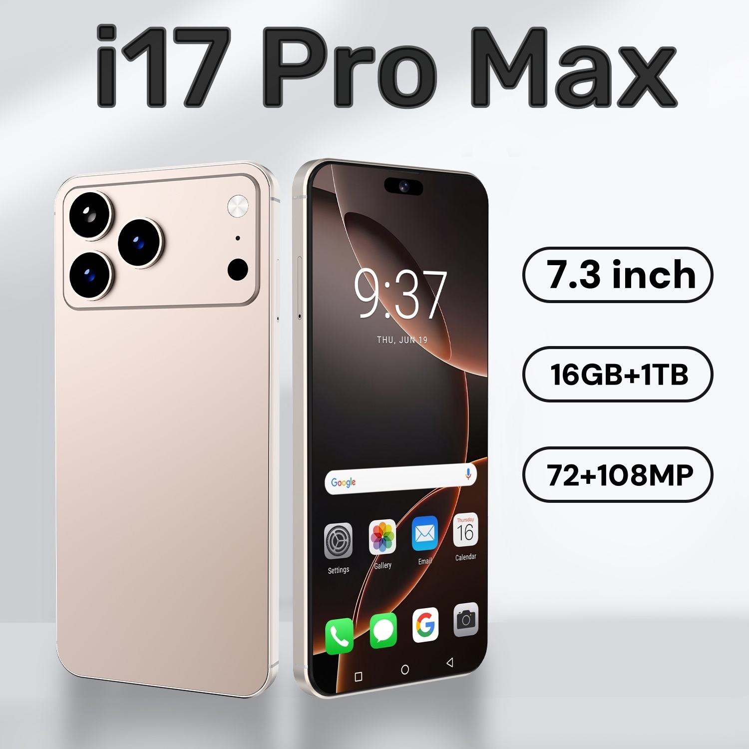 2025 Brand i17 Pro Max 16+1TB wireless charging 5G Android smartphone network unlock 7.3 Full HD 72+108MP dual Standby Android System GPS Smartphone