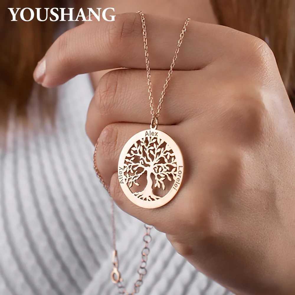 Customized Stainless Steel Life Tree Necklace Personalized Name Pendant Couple Anniversary Family Birthday Celebration Gift W250816