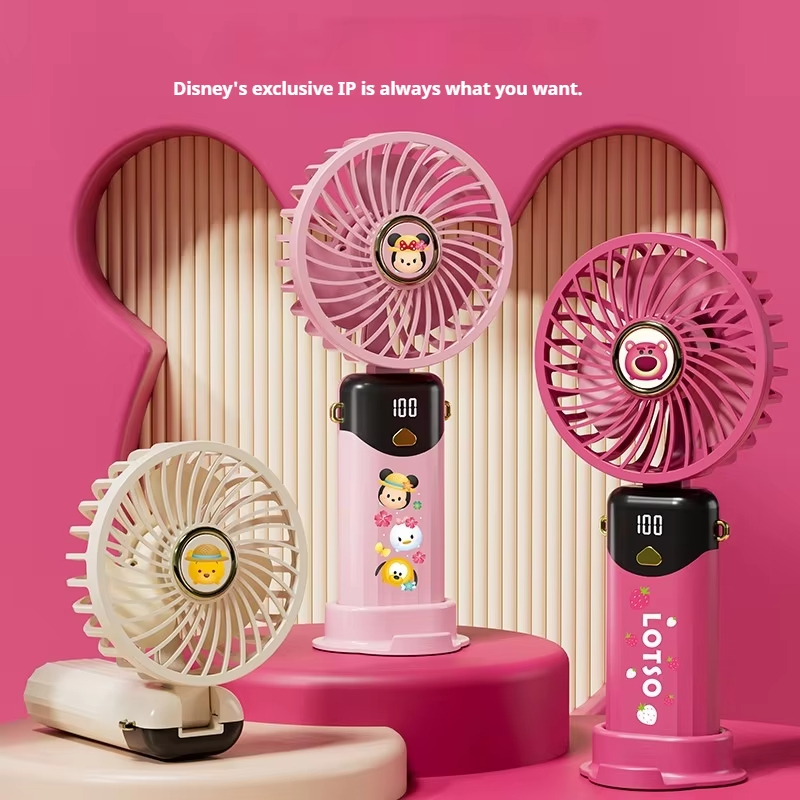 Disney Mini Handheld Fan with LED Display F601 Ultra-Long Battery Life Portable Fan with Multiple Speed Settings and Smartphone Holder Winnie the Pooh