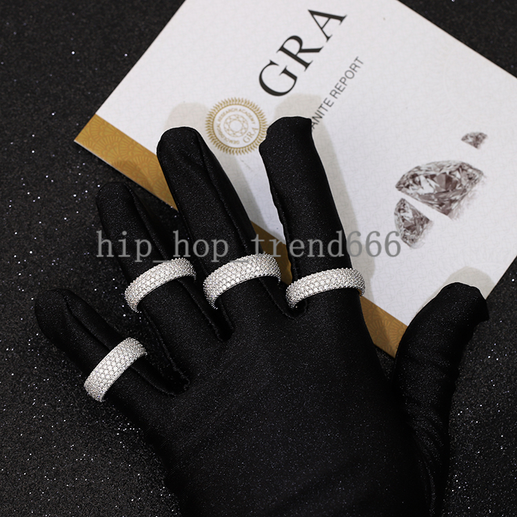 Wholesale Price 4-5 Rows Moissanite Ring Ice Out Round Cut VVS Moissanite 925 Silver Rings Jewelry for Hip Hop Rapper