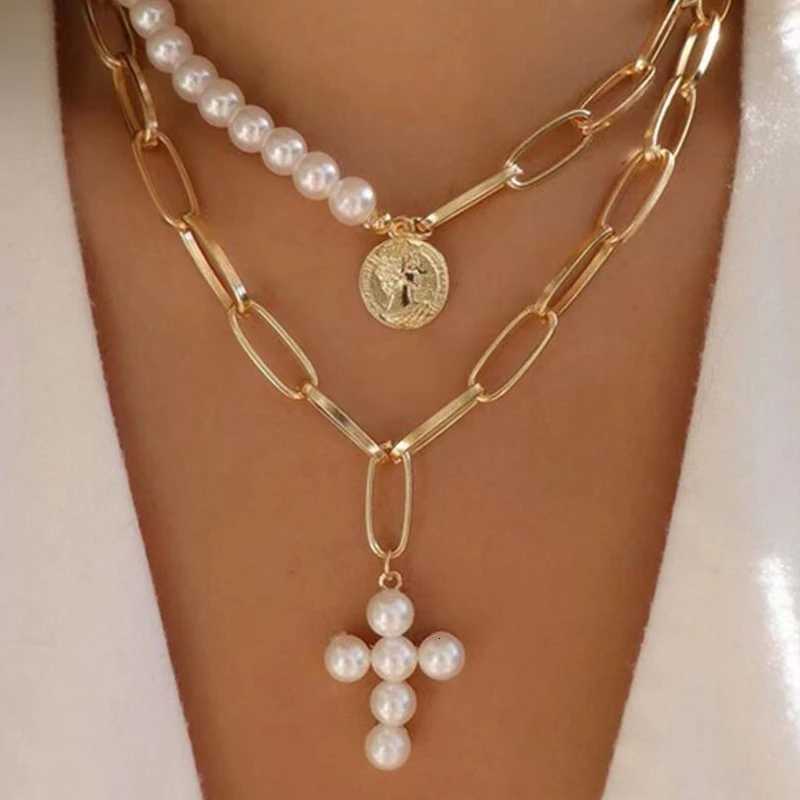 Classic Pendant Necklace for Women Micro Zircon Turkish Lucky Evil Eyes Palm Cross Pearl Multilayer Metal Chain Choker Jewelry W250816