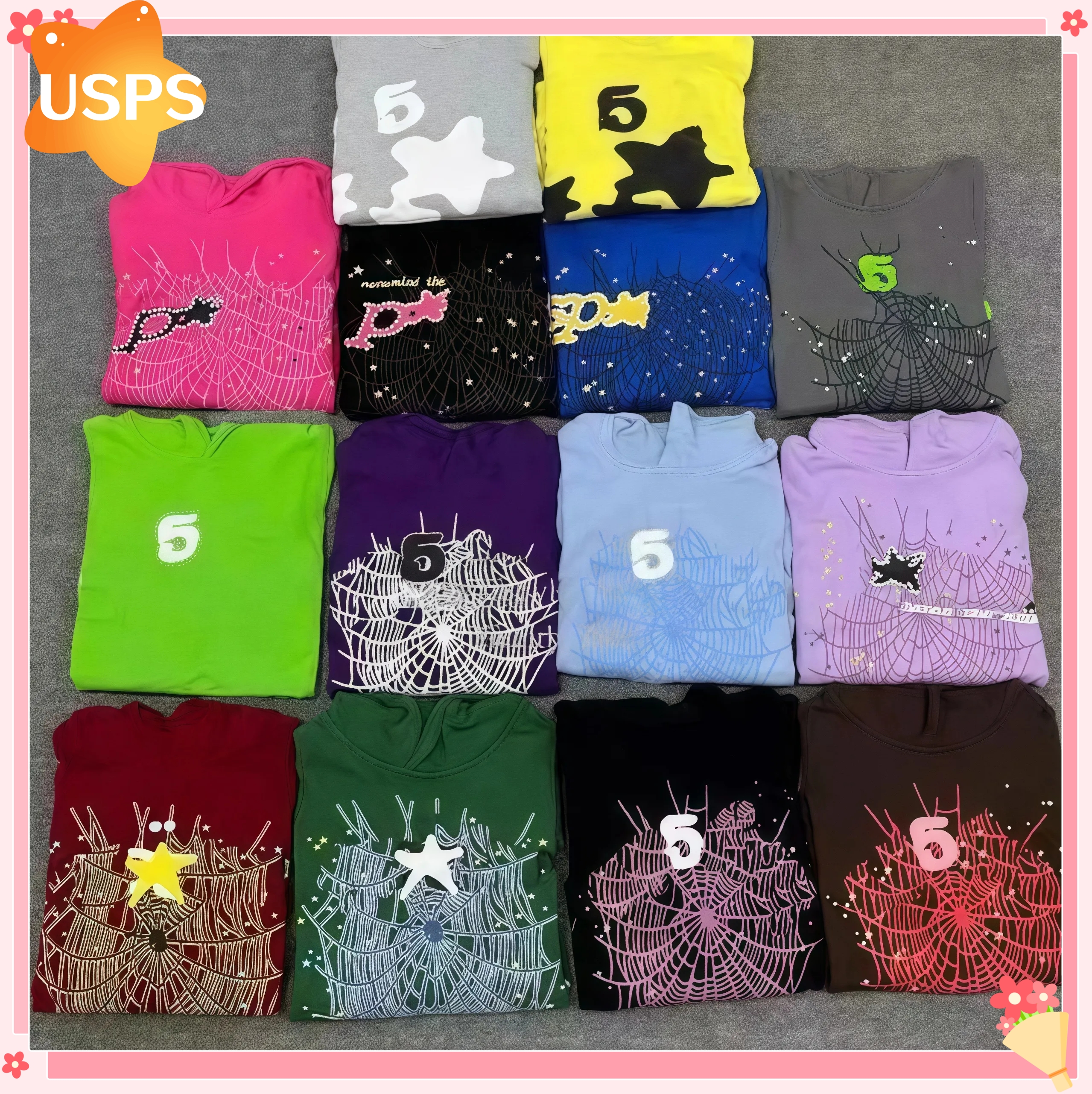 spider pink hoodie Mens sipder Hoodie for men Sweatshirts Hoody Women polo grid five cobweb pink hoody Tracksuit Print Pullover net pants spider pants suit Trousers3