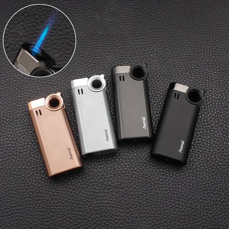 New Metal Arm Portable Outdoor Windproof Jet Blue Flame Grinding Wheel Butane Iatable Lighter Men's Gift W260202