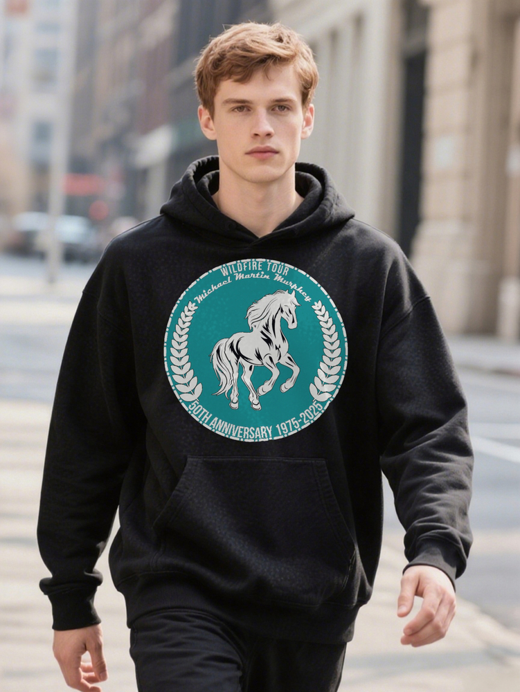 Men Casual Crew Hoodie Black Print Design th Anniversary of Martin St Michael s School Horseback Riding