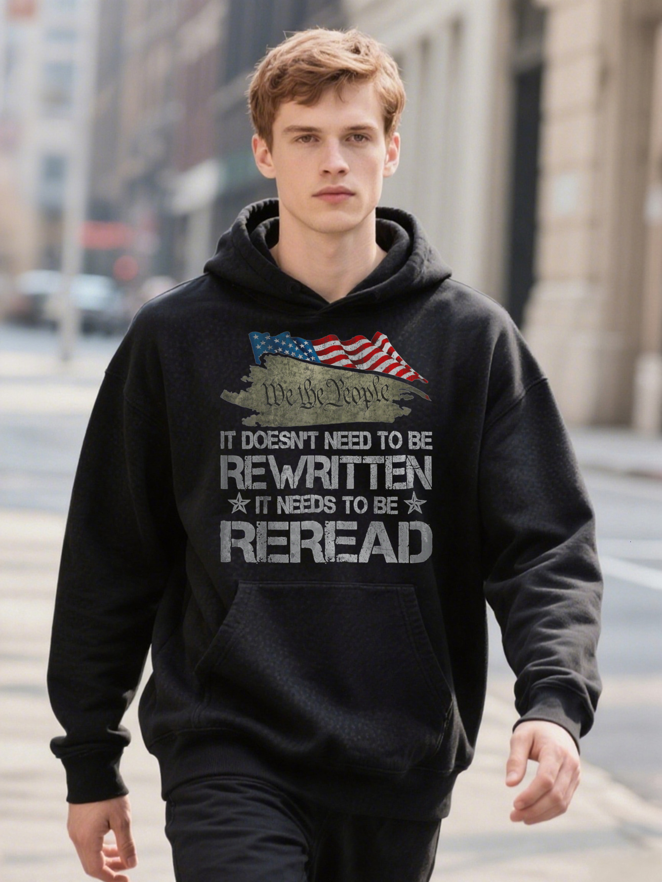 Soft Breathable Pure Cotton Men S Patriotic We The People Graphic Hoodie Plus Sizes L XL American Flag Design