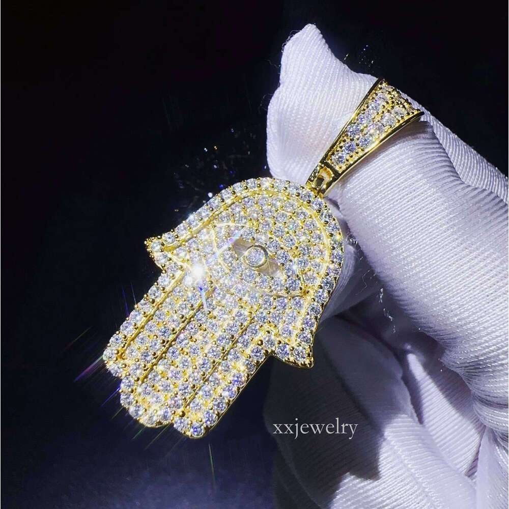 Sier Jewelry Moissanite Hamsa Hand VVS Iced Out Pendant Hip Hop Pass Tester