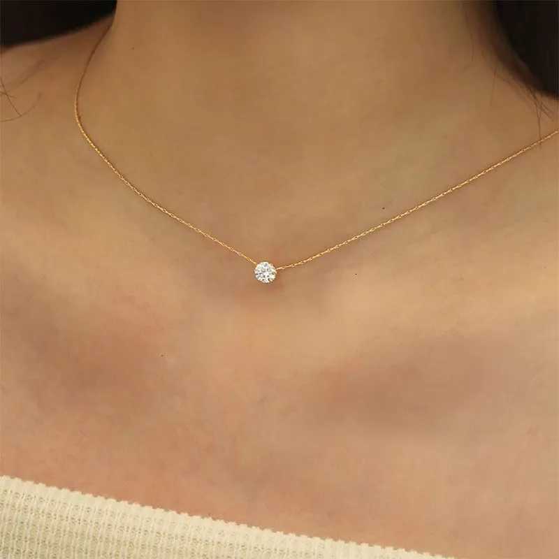 Perisbox Dainty Minimalist Solitaire Zircon Charm Necklace Anti-Tarnish Stainless Steel Chain Round Clear CZ Stone Necklace New XJ250816